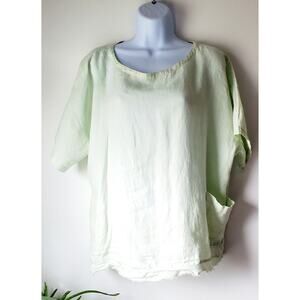 Eileen Fisher Womens Light Green Organic Linen Blouse Size Large Resort Wear